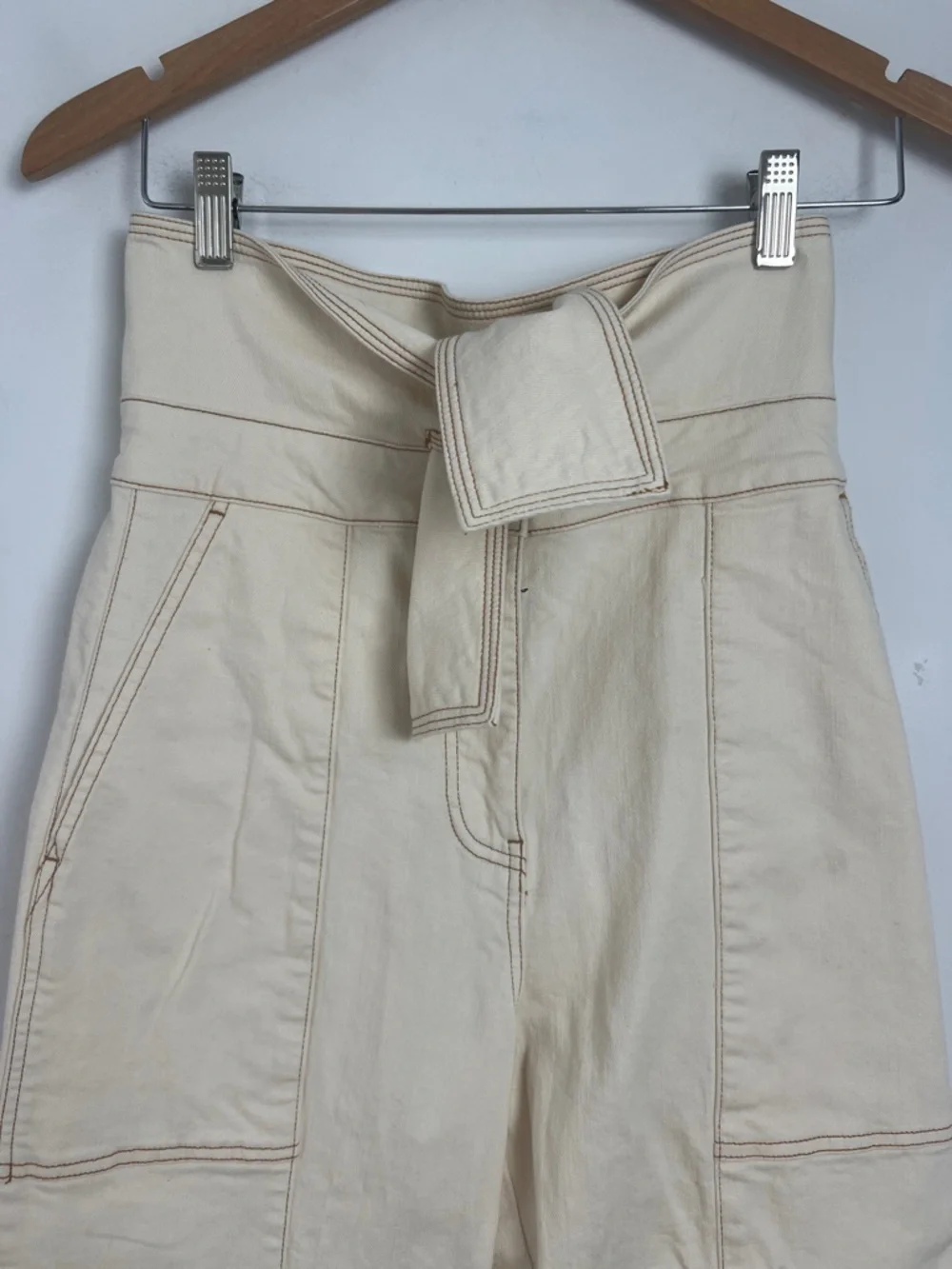 Ulla Johnson Size‎ 2 Storm Belted Jeans In Blanc High Rise Tapered Leg